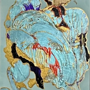 Colorful abstract art with gold accents
