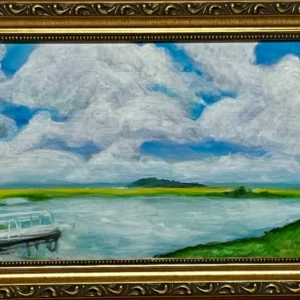 Landscape painting with clouds and river