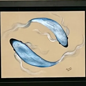 Modern art with flowing blue elements