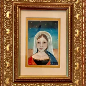 Woman in colorful attire painting