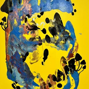 Abstract colorful shapes on yellow background